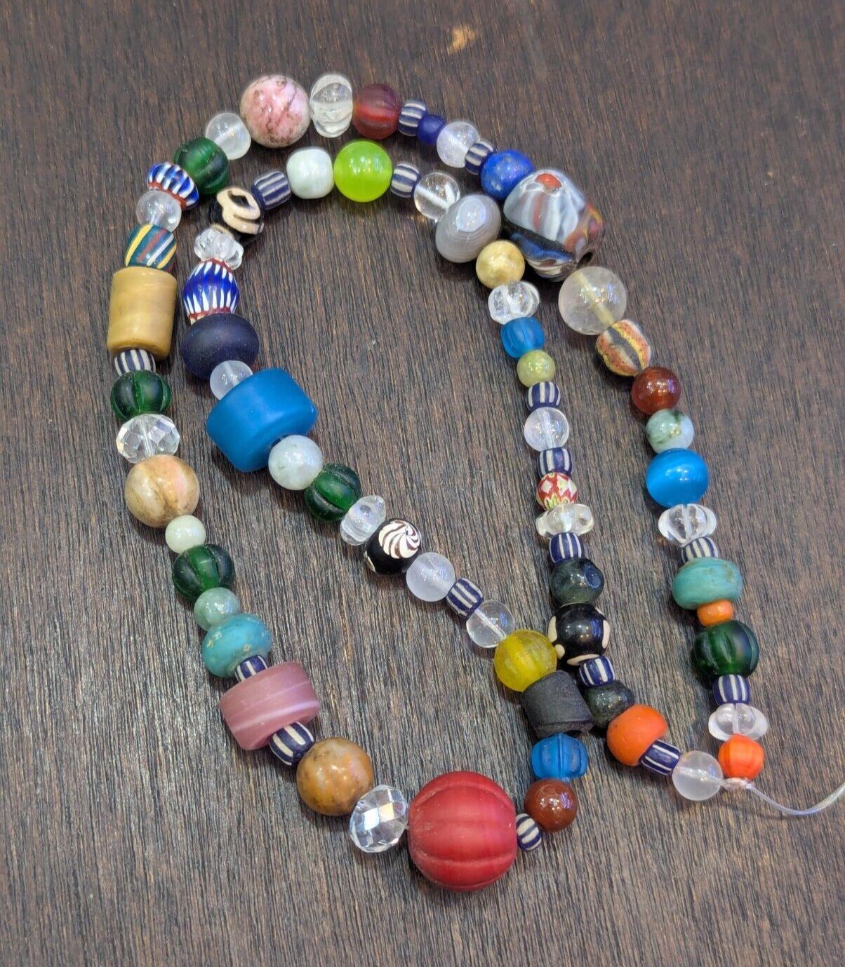 Vintage glass stones crystal mix beads necklace jn-1Gift