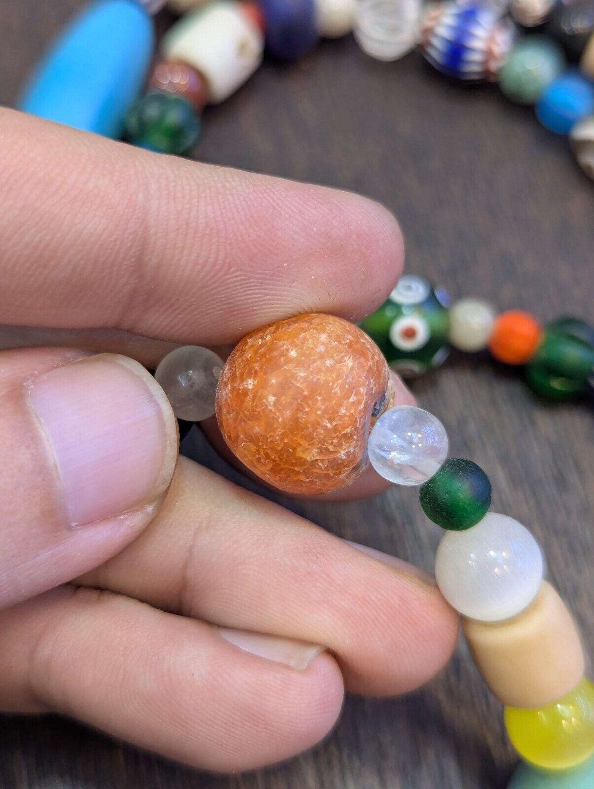 Vintage glass stones crystal mix beads necklace jn-2Gift