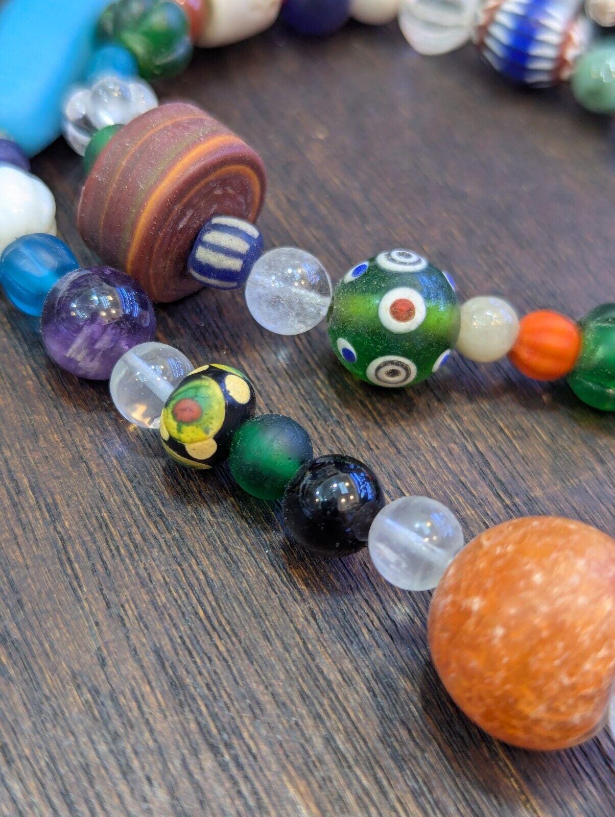 Vintage glass stones crystal mix beads necklace jn-2Gift