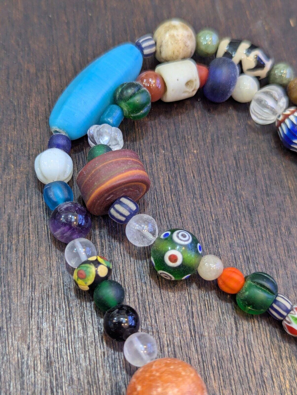 Vintage glass stones crystal mix beads necklace jn-2Gift