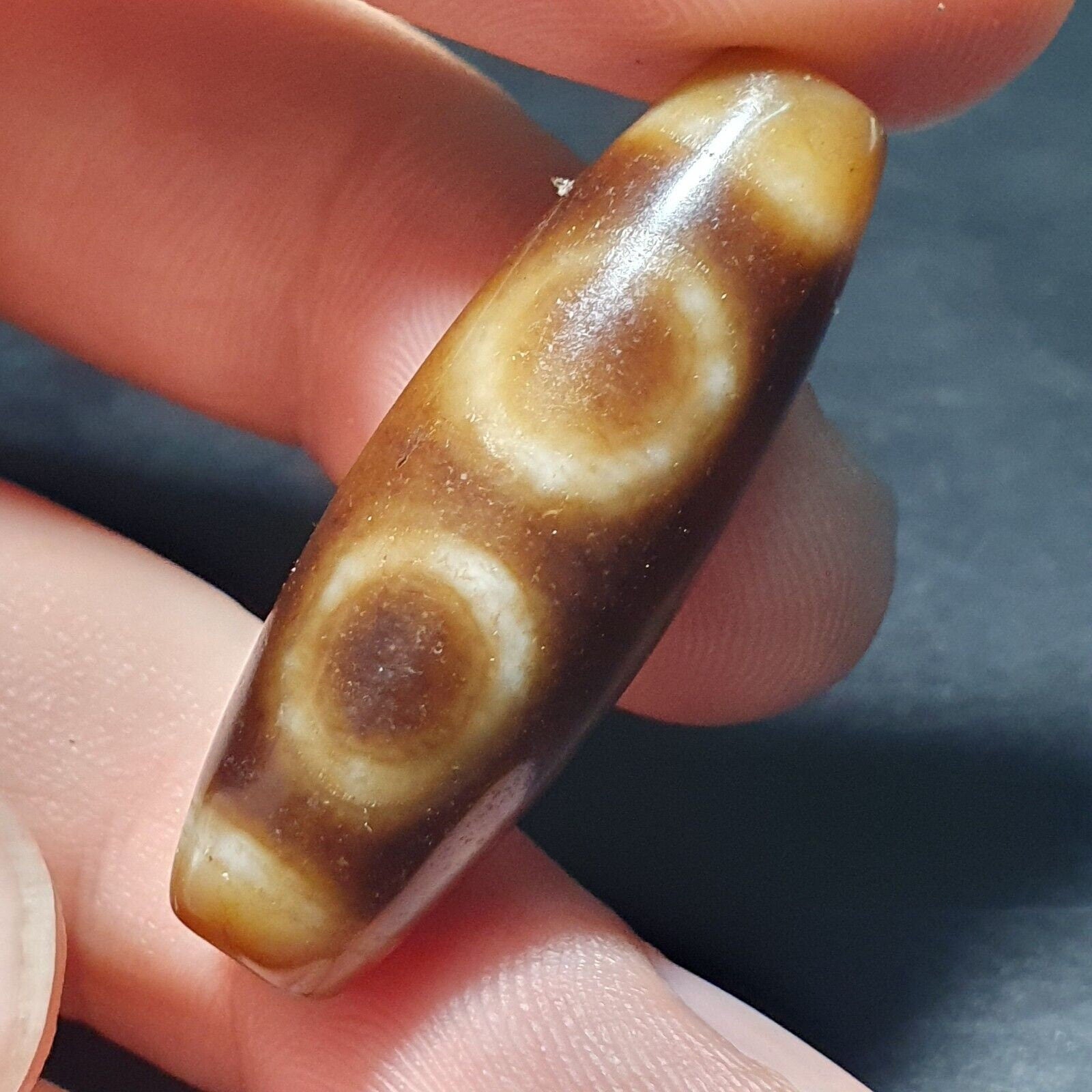 Vintage tibetan 3 circle big eye unique pattern agate stone dzi  amulet shd-4