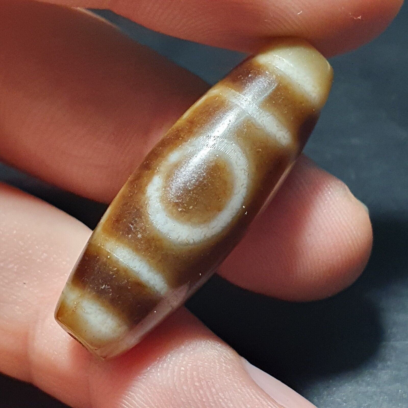 Vintage tibetan 3 circle big eye unique pattern agate stone dzi  amulet shd-4