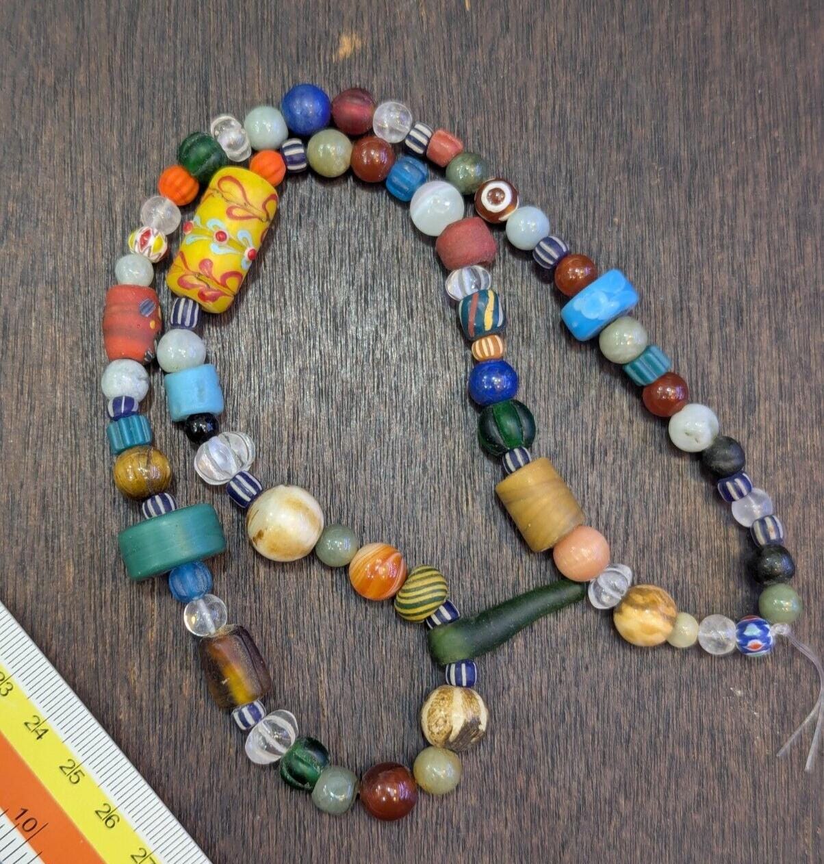 Vintage glass stones crystal mix beads necklace jn-3Gift