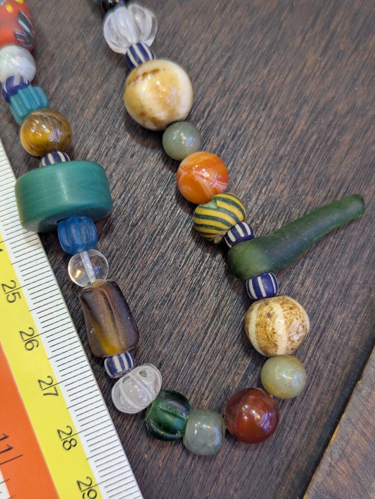 Vintage glass stones crystal mix beads necklace jn-3Gift