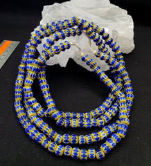 Blue and yellow chevrons venetian beads african necklace 8.5mm