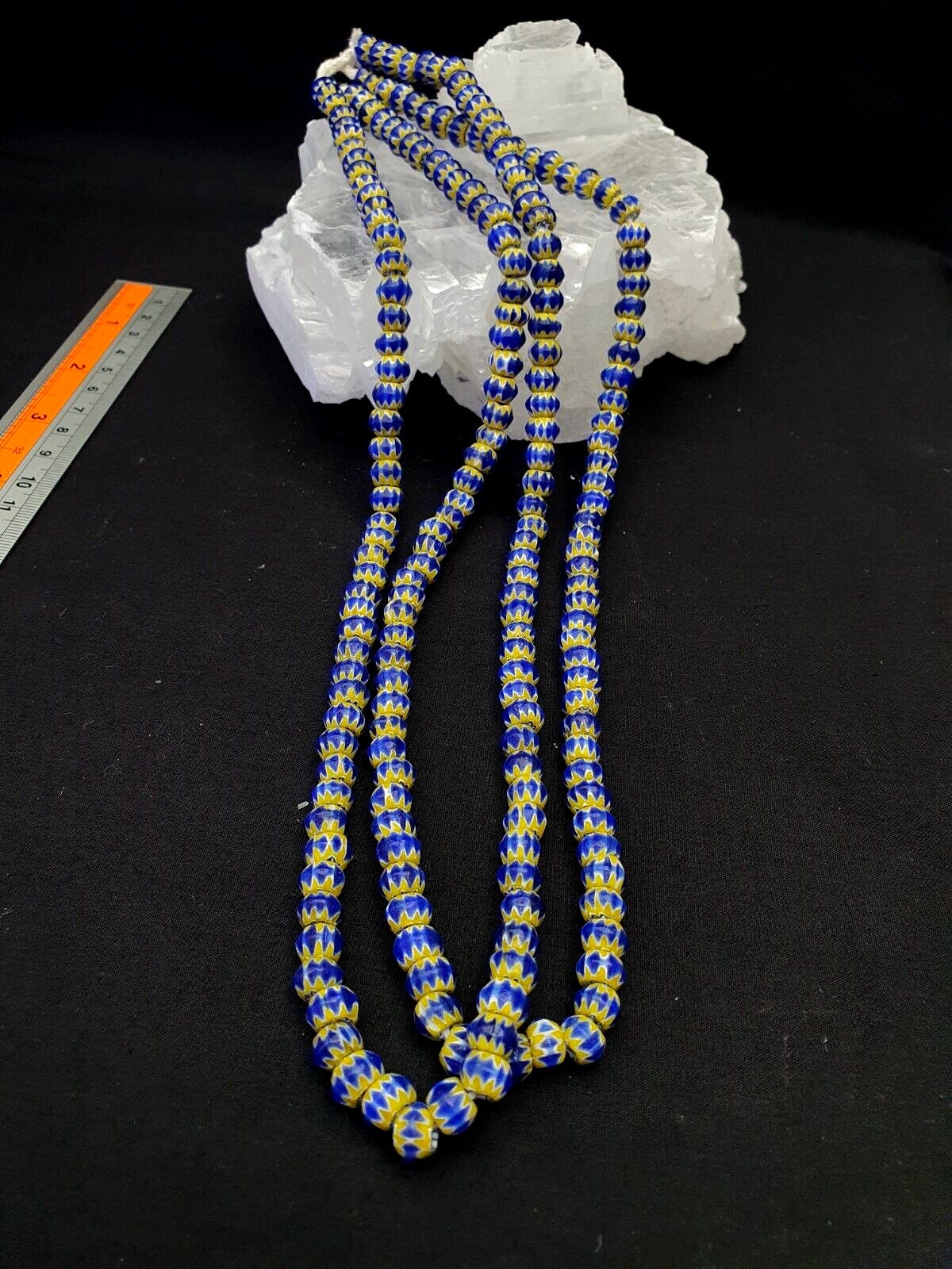 Blue and yellow chevrons venetian beads african necklace 8.5mm