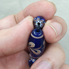 Vintage Blue Floral Art Glass Bead Necklace