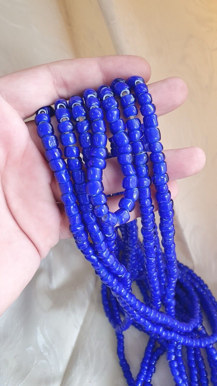 7-8mm antique venetian white heart trade beads 24" long strand