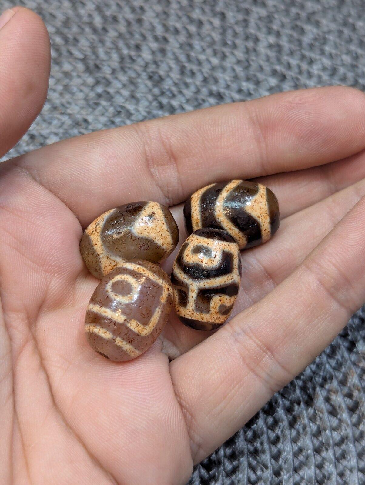 Lot 4 antique old tibetan unique patterns agate stone dzi bead amulets