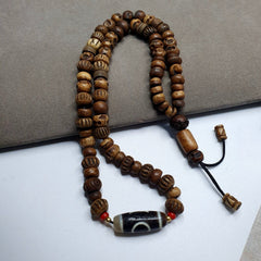 Tibetan 1circle eyes 1aquare eye agate dzi bead amulet with carving necklace