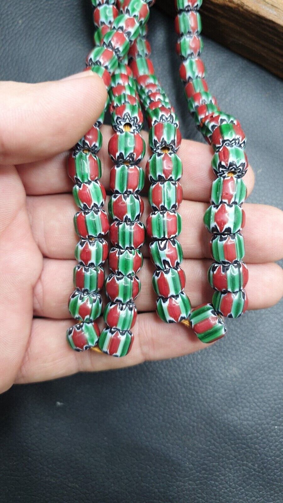 Watermelon Chevron Venetian Glass Bead Strand (10mm)