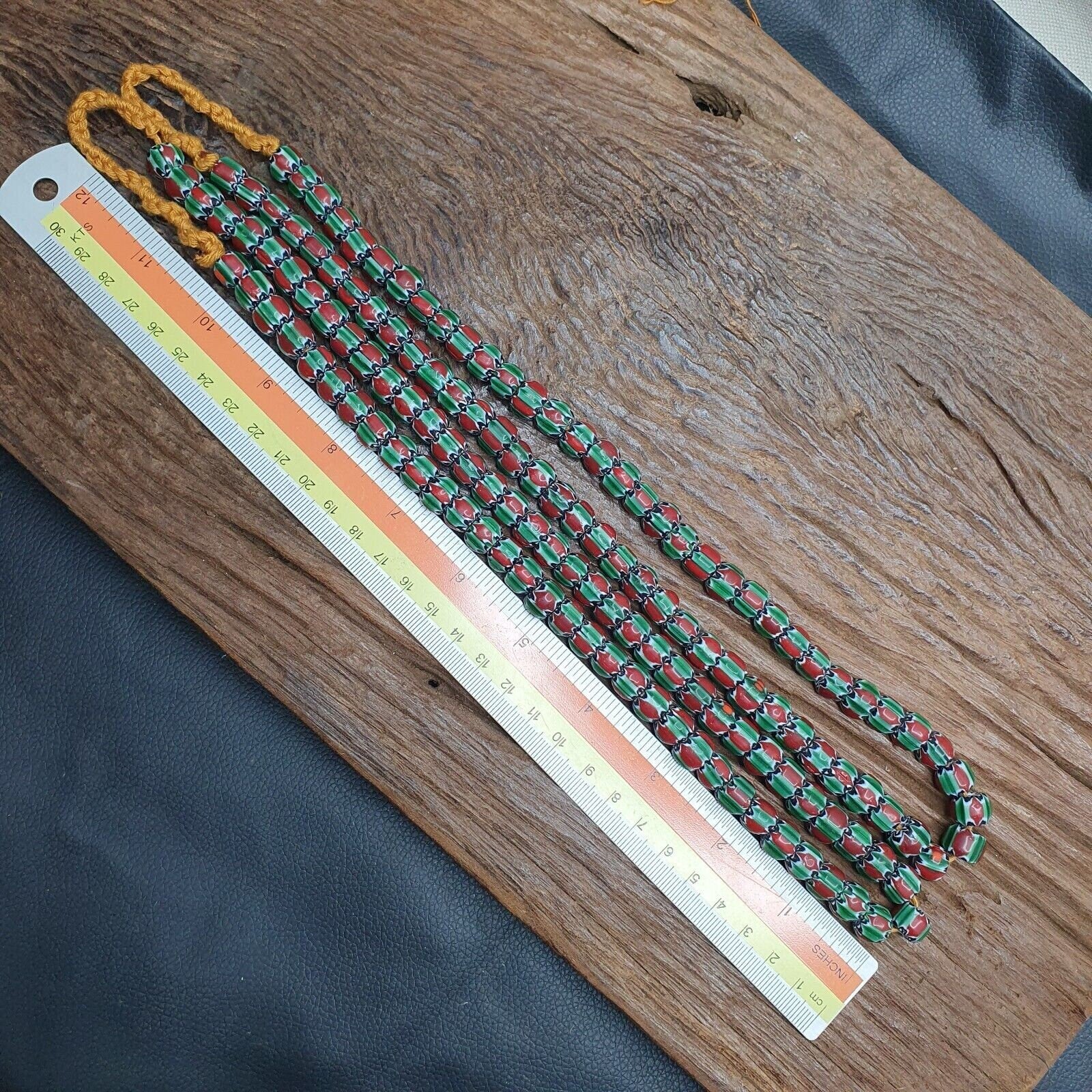 Watermelon Chevron Venetian Glass Bead Strand (10mm)