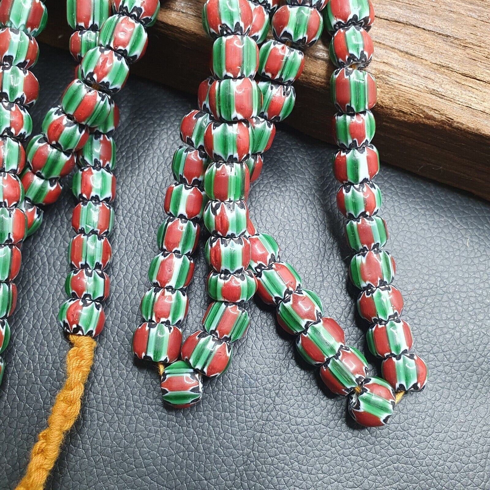 Watermelon Chevron Venetian Glass Bead Strand (10mm)