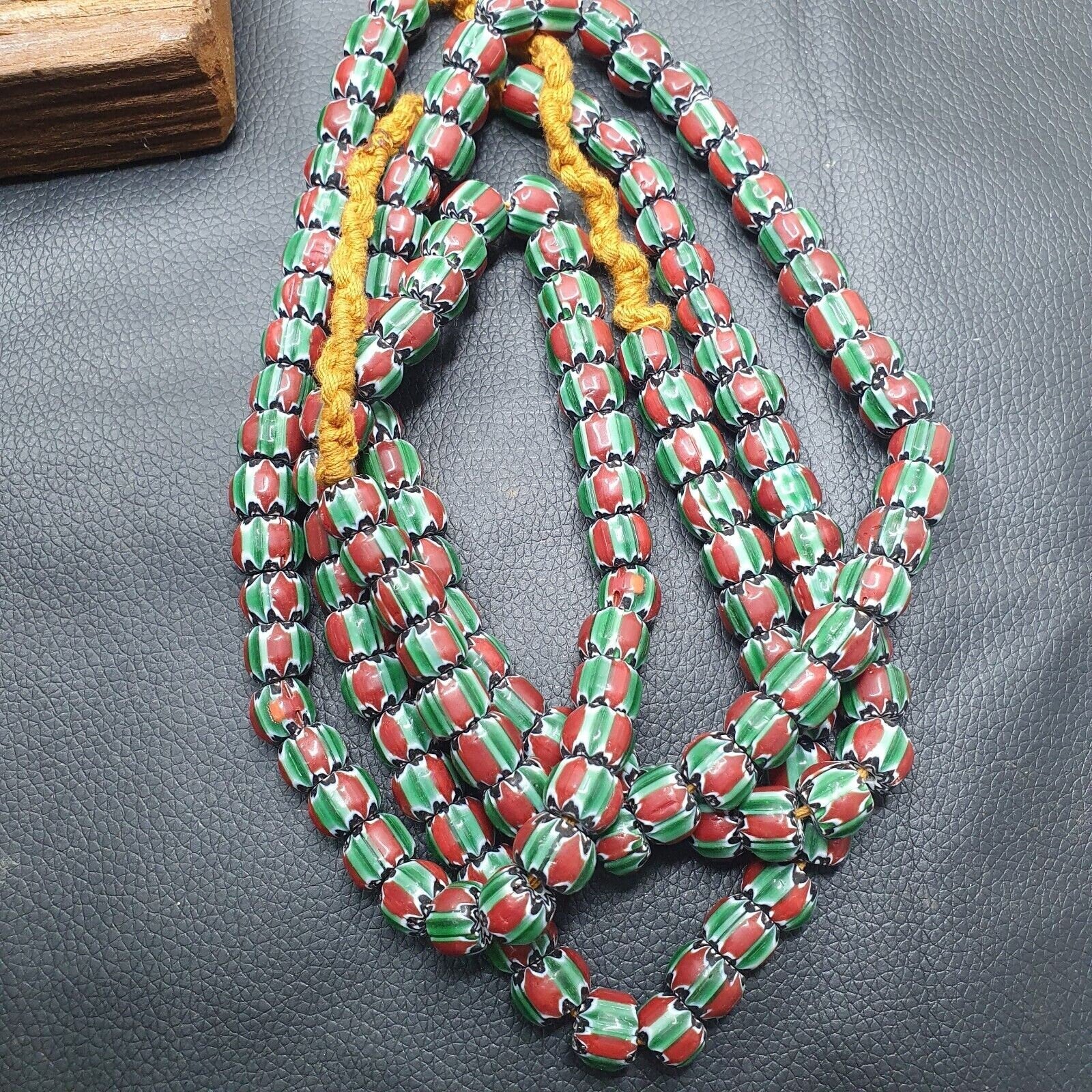 Watermelon Chevron Venetian Glass Bead Strand (10mm)