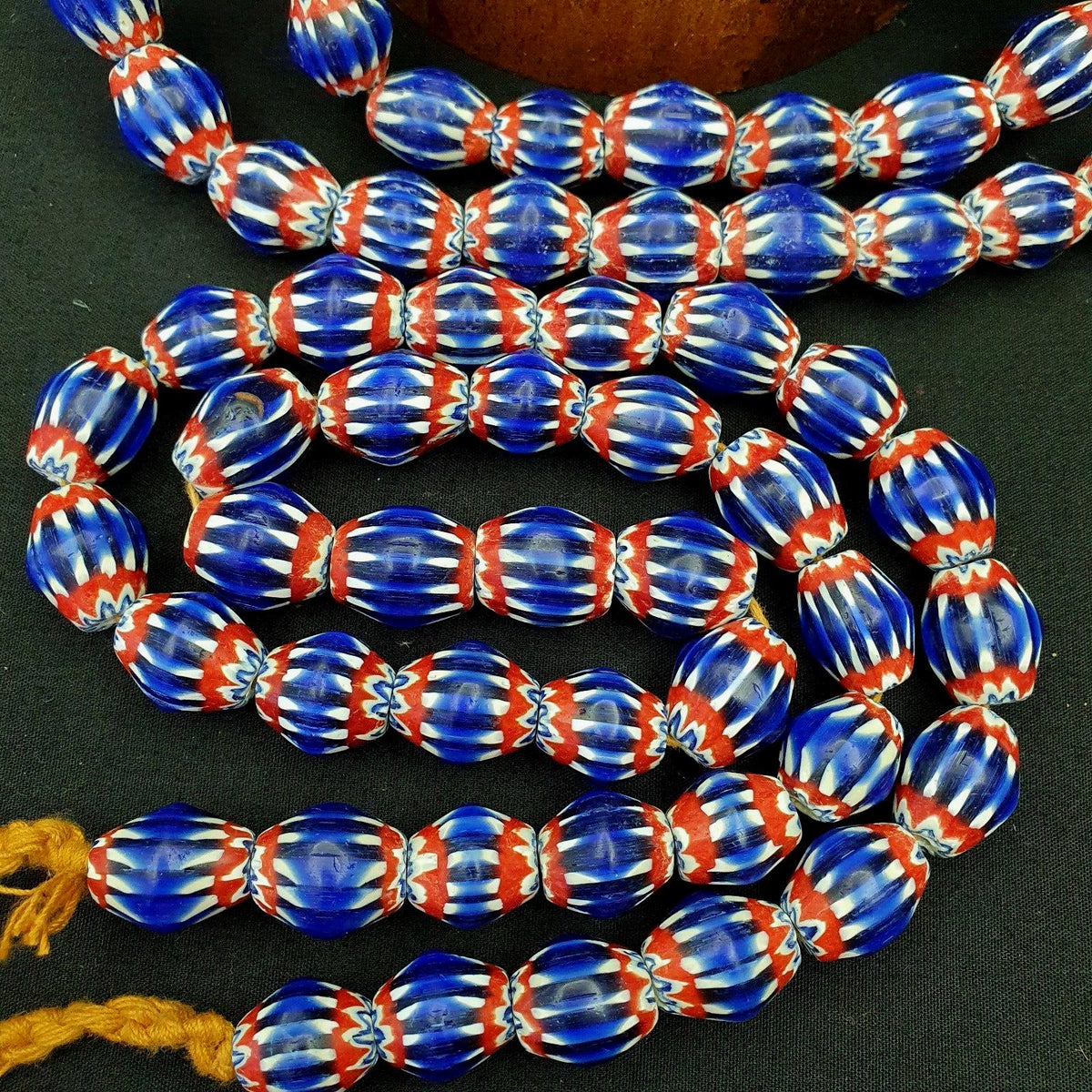 Vintage blue chevron beads venetian african 13.5mm 15mmx17mm beads long strand