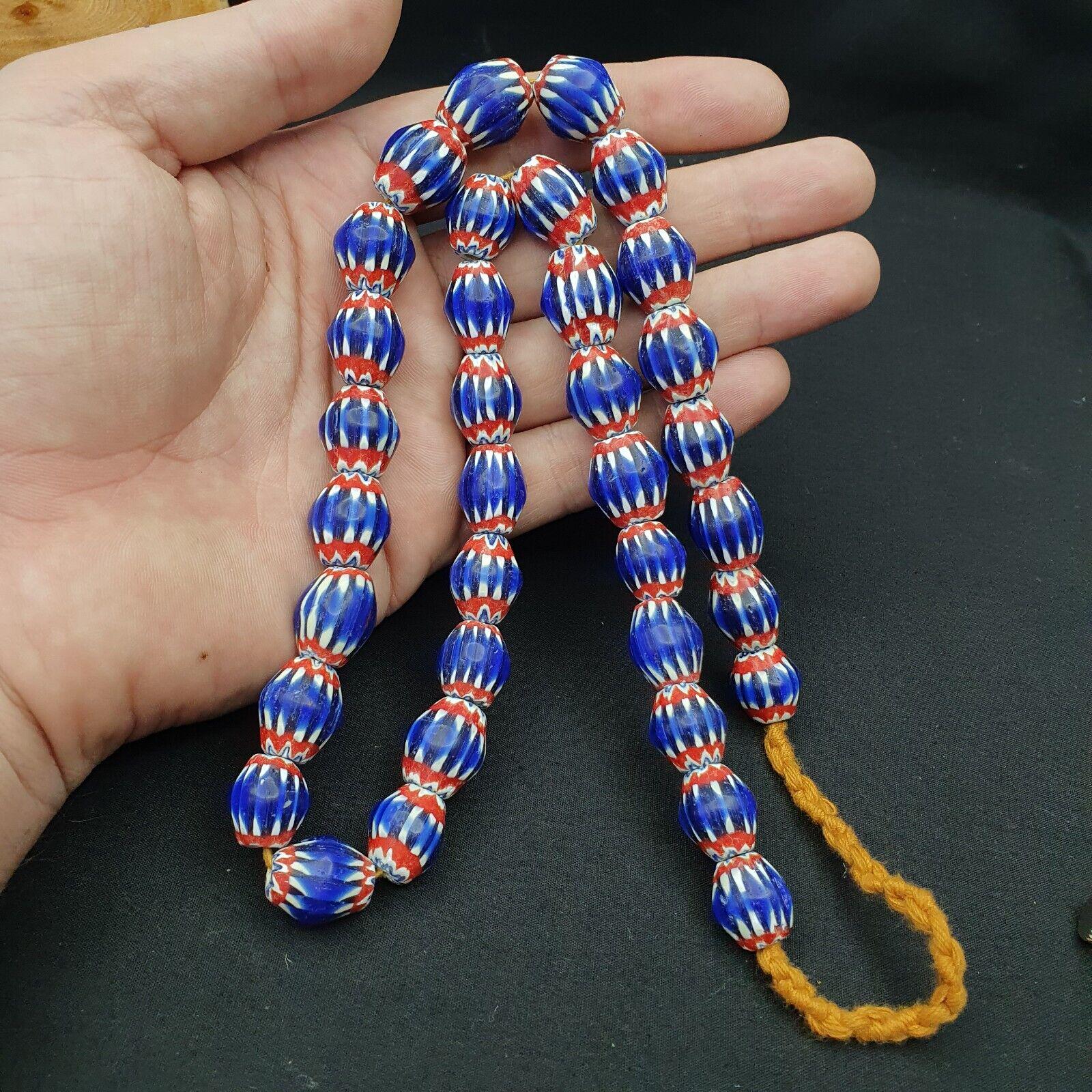 Vintage blue chevron beads venetian african 13.5mm 15mmx17mm beads long strand