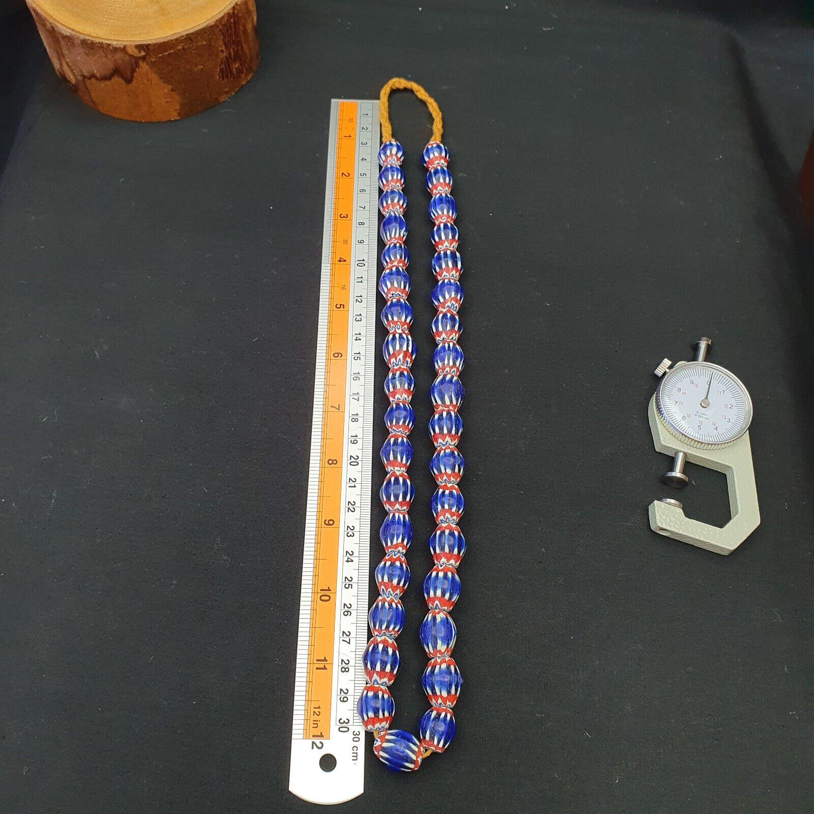 Vintage blue chevron beads venetian african 13.5mm 15mmx17mm beads long strand