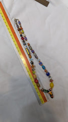 Vintage handmade face bead mix chevron glass beaded necklace #2Gift