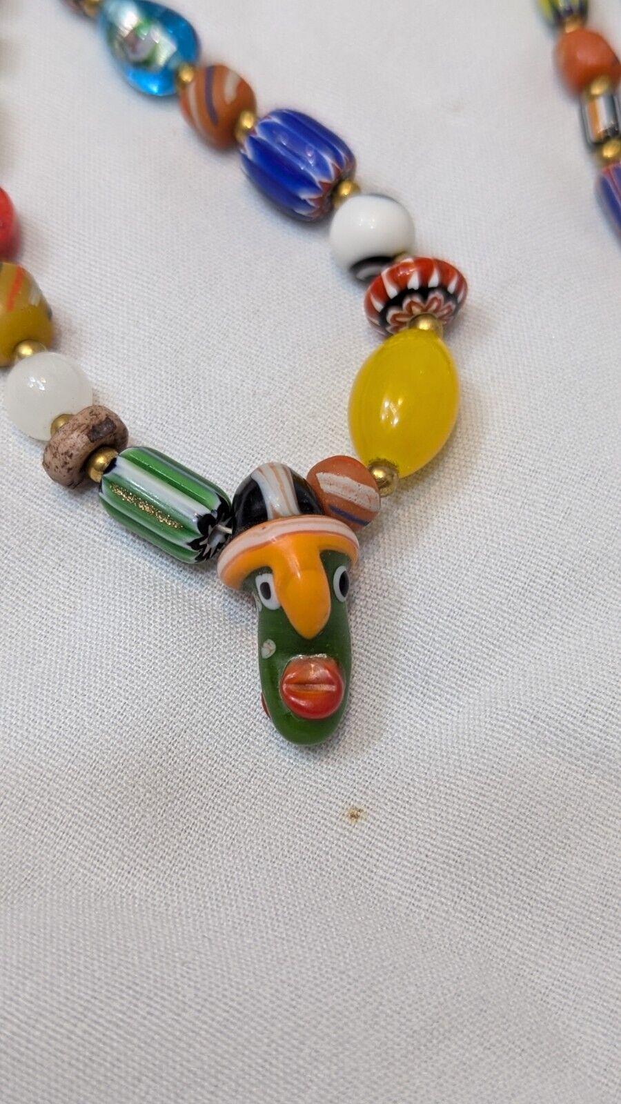 Vintage handmade face bead mix chevron glass beaded necklace #2Gift