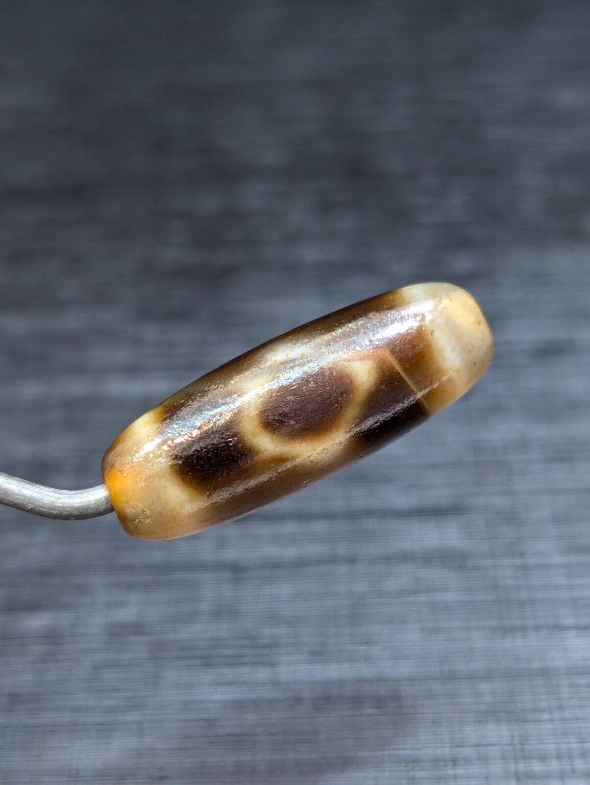 Tibetan Agate Dzi Bead Amulet: Two Diamond Eyes