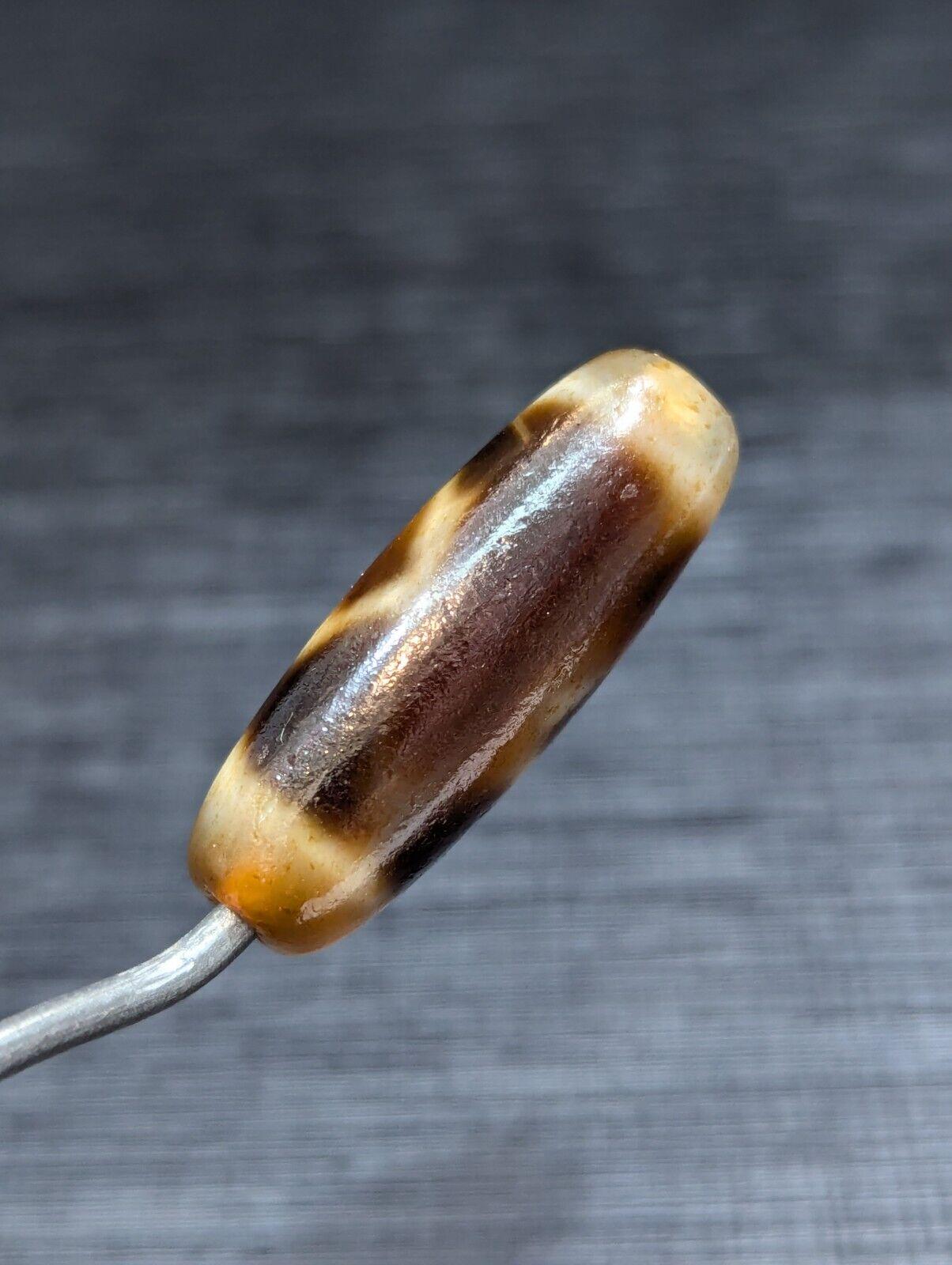 Tibetan Agate Dzi Bead Amulet: Two Diamond Eyes