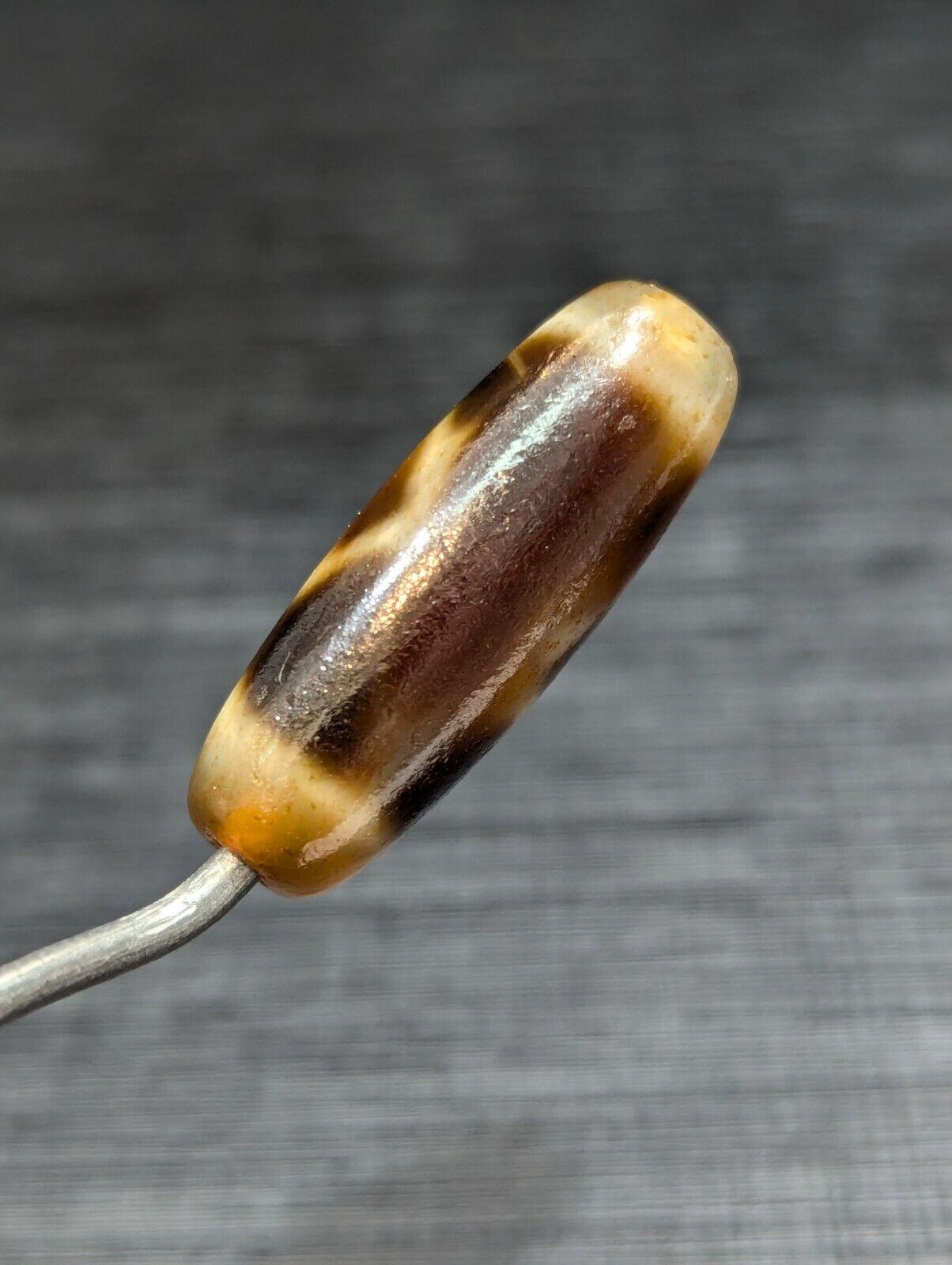 Tibetan Agate Dzi Bead Amulet: Two Diamond Eyes