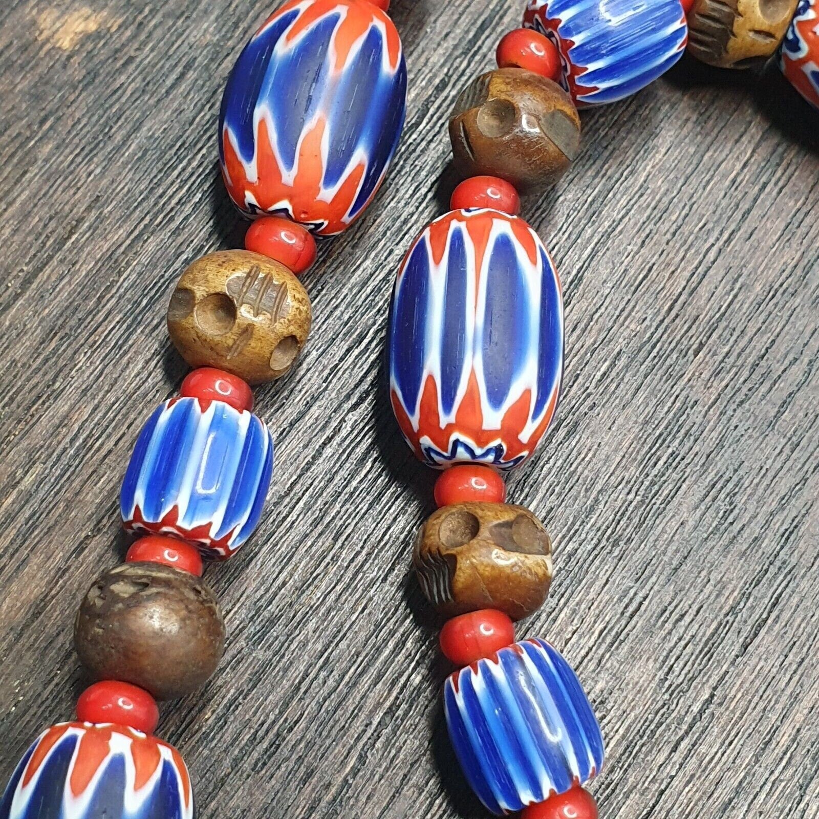 Vintage venetian style beads collection white heart chevron beads necklace b21