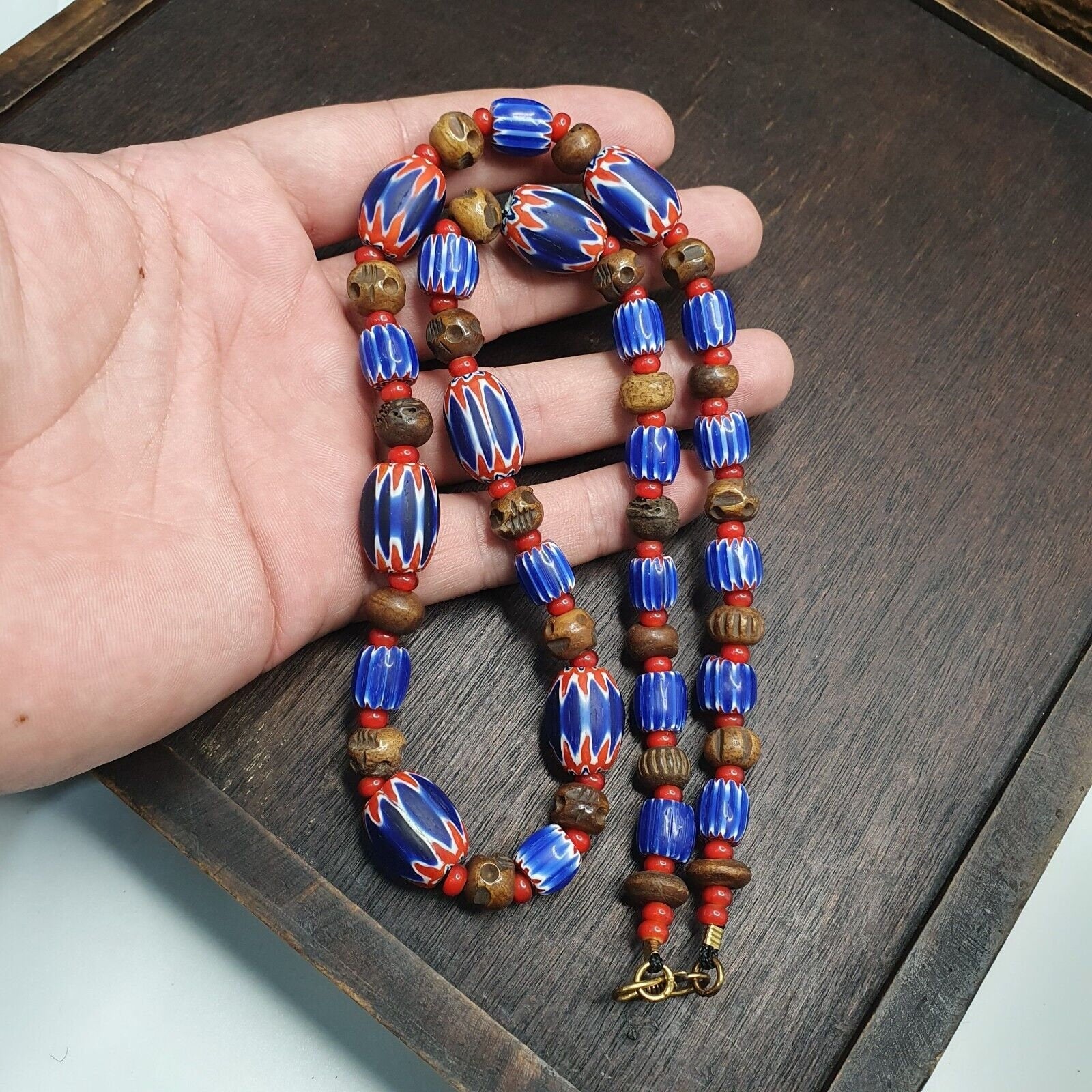 Vintage venetian style beads collection white heart chevron beads necklace b21