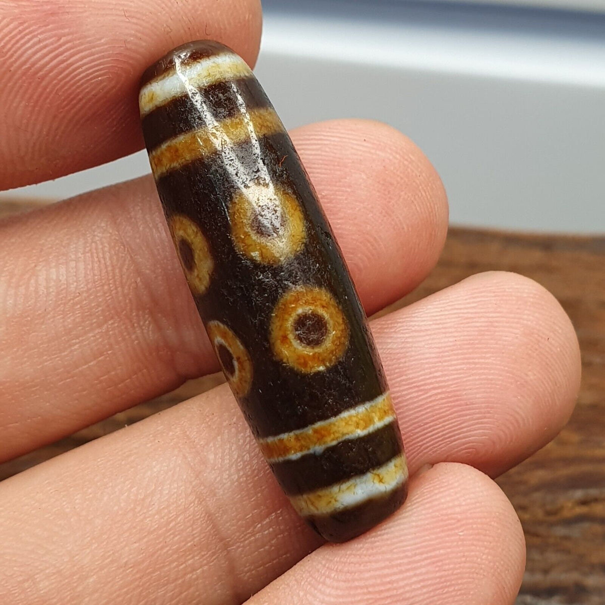 Old tibetan himalayan 8 eyes 4 stripes agate stone dzi bead amulet ct-5