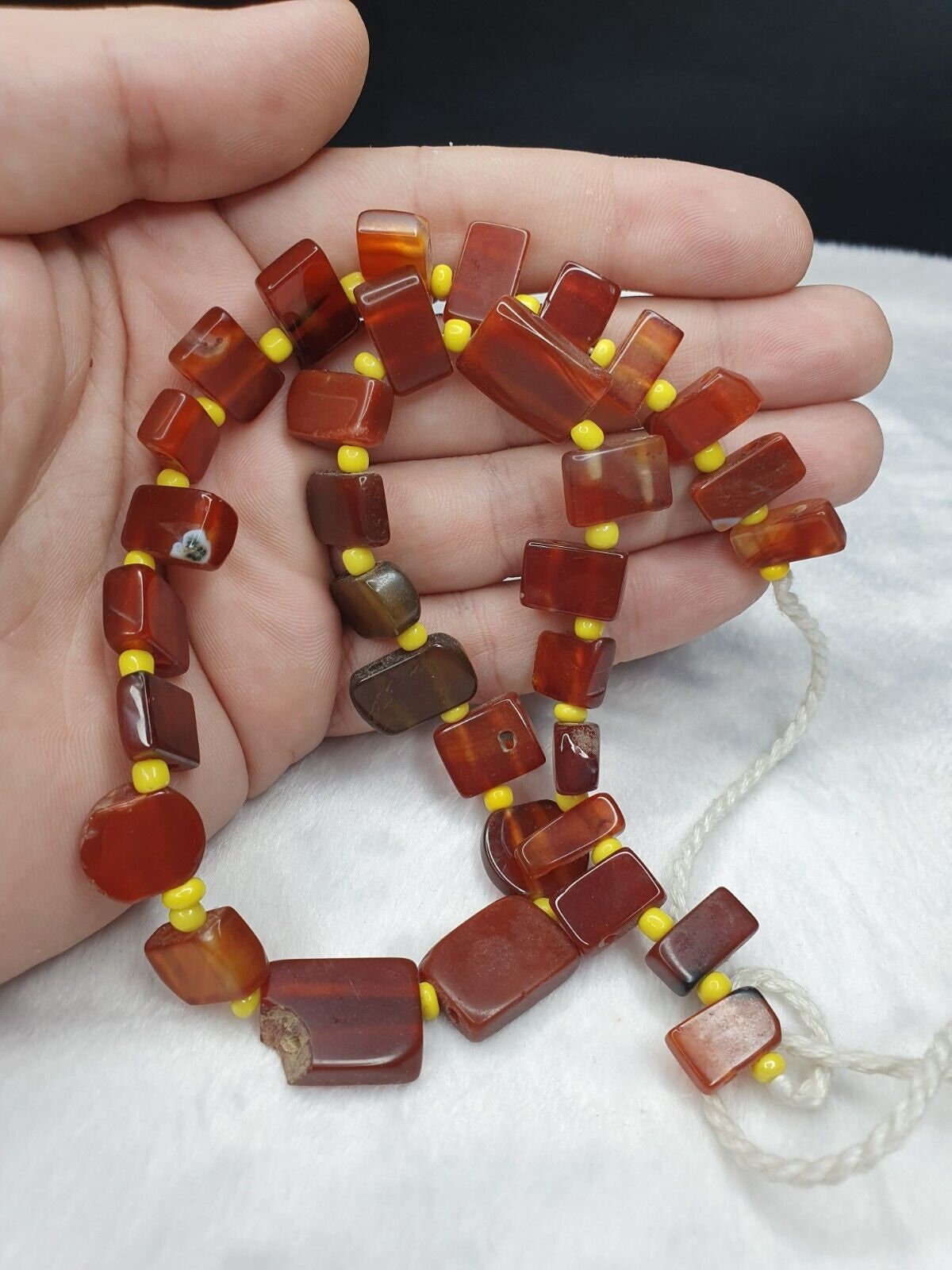 Old vintage  mix stones agate carnelian beads strand necklace