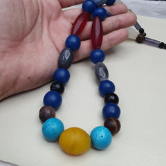 Antique old himalayan and african agate and glass beads strand necklaceGift