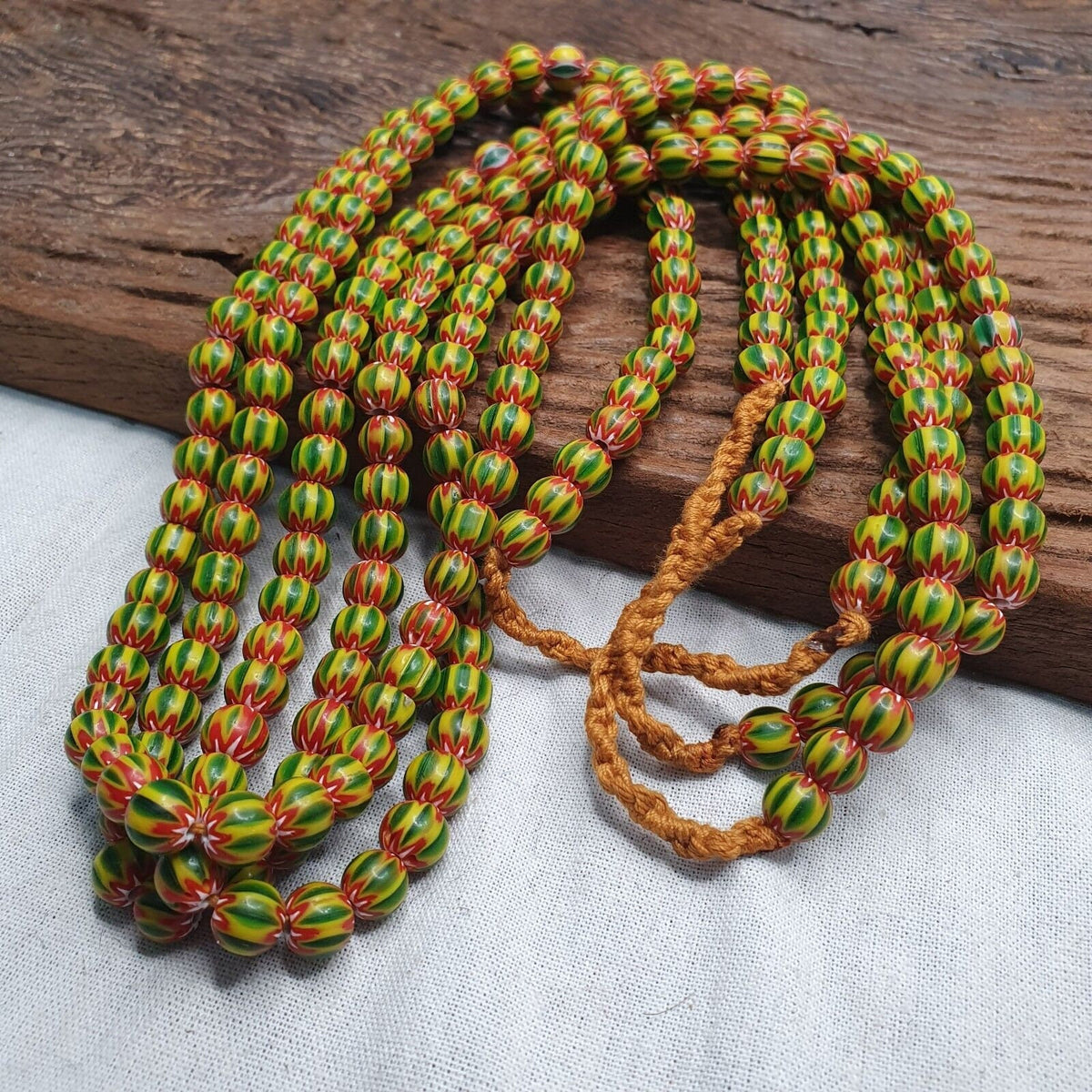 Vintage green yellow chevron beads venetian african style beads 8mm