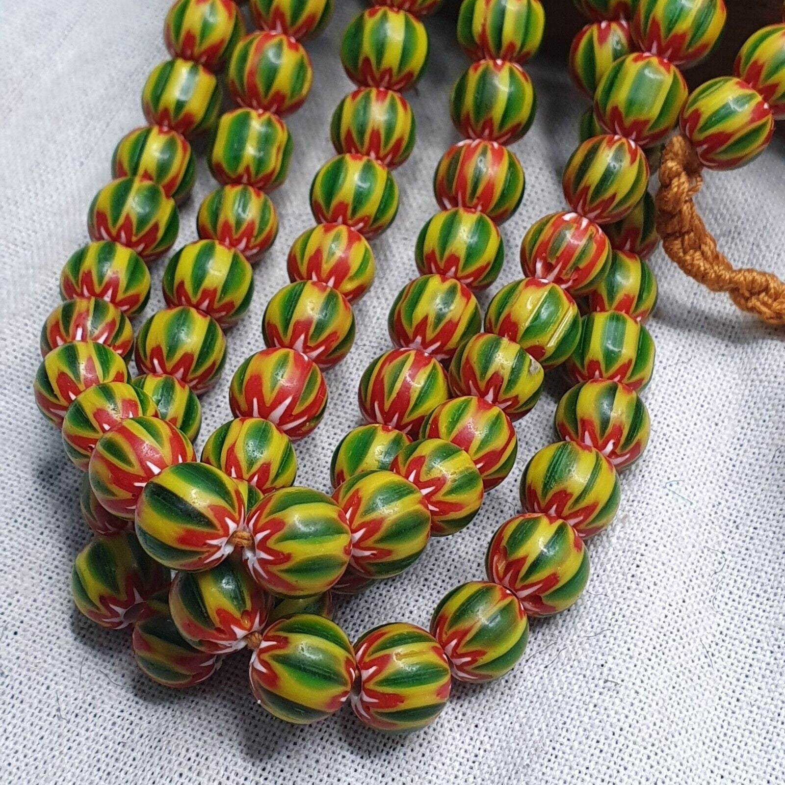 Vintage green yellow chevron beads venetian african style beads 8mm