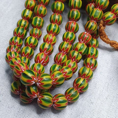 Vintage green yellow chevron beads venetian african style beads 8mm