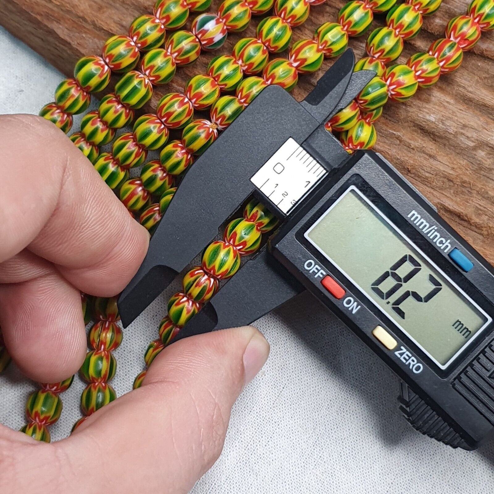 Vintage green yellow chevron beads venetian african style beads 8mm