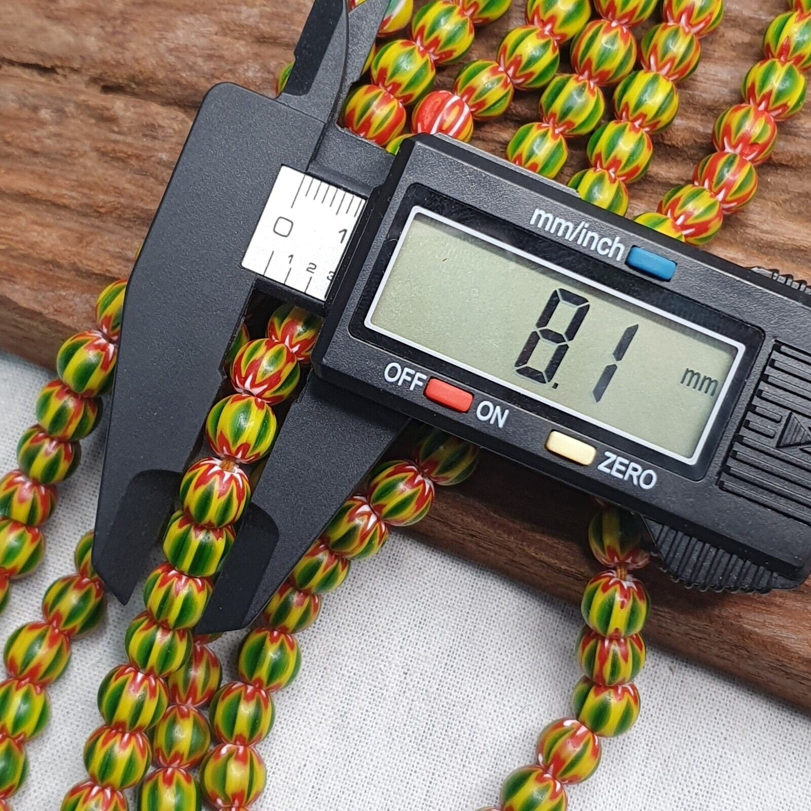 Vintage green yellow chevron beads venetian african style beads 8mm