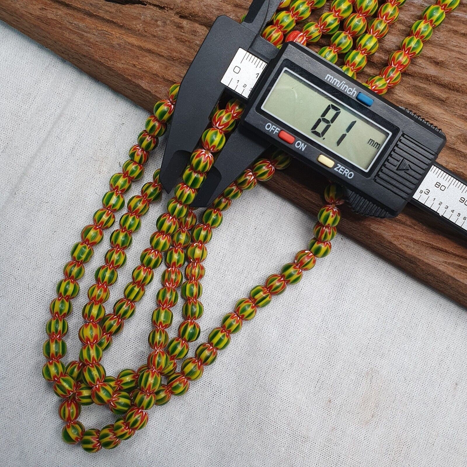 Vintage green yellow chevron beads venetian african style beads 8mm