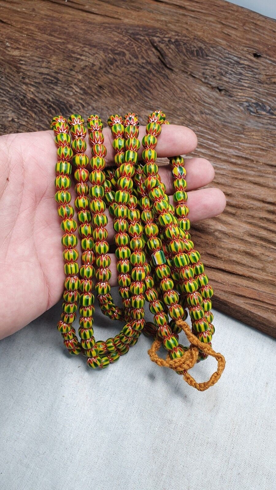 Vintage green yellow chevron beads venetian african style beads 8mm