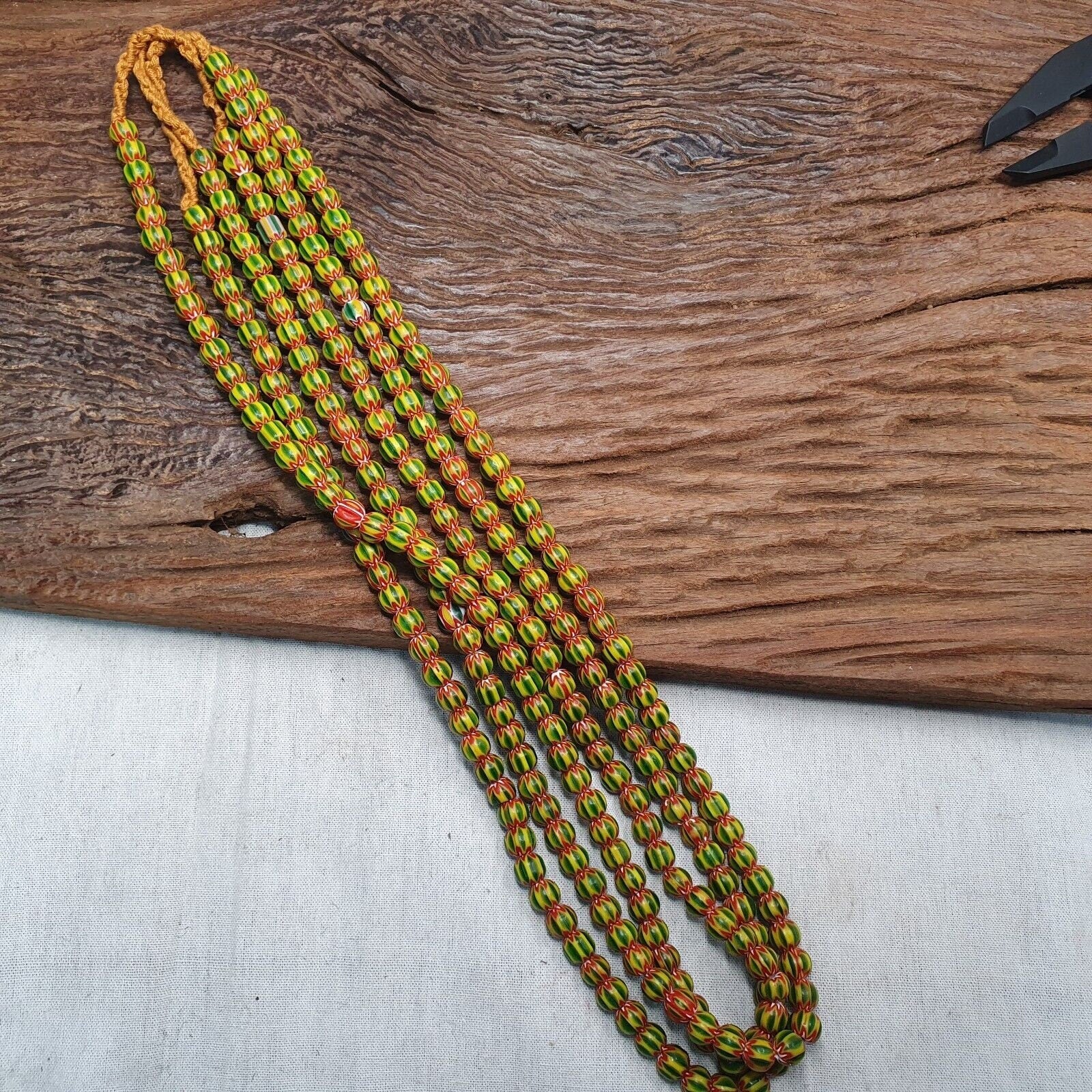 Vintage green yellow chevron beads venetian african style beads 8mm