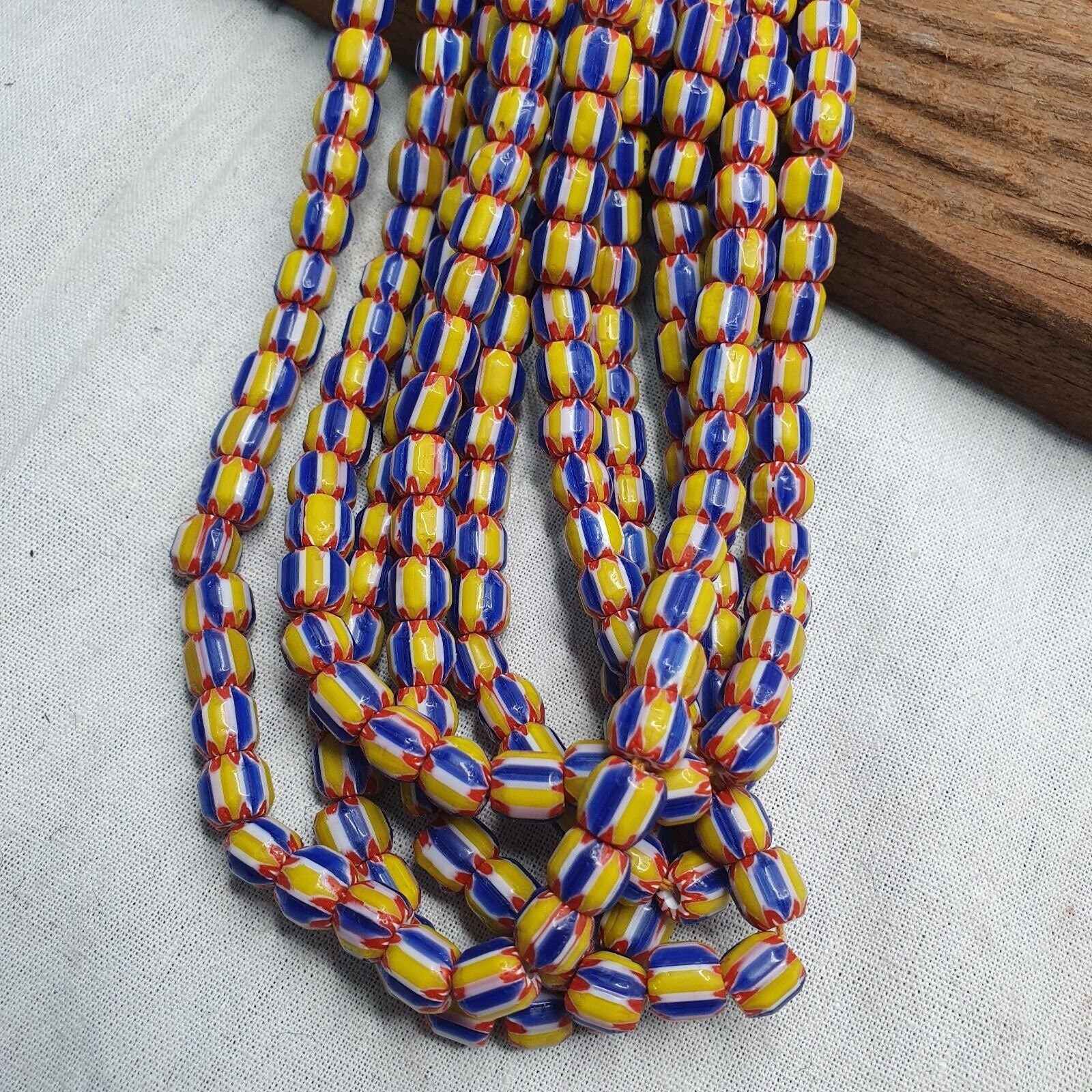 Vintage blue yellow chevron beads venetian african style beads 8mm