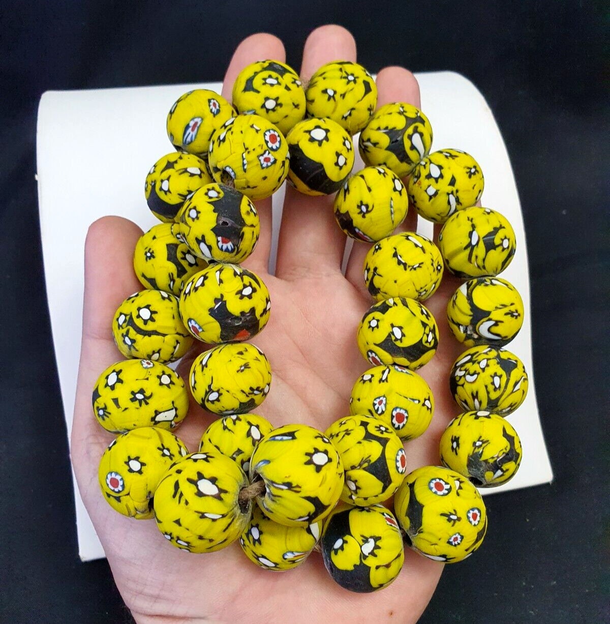 Art deco mosaic glass beads necklace strand 22mmGift