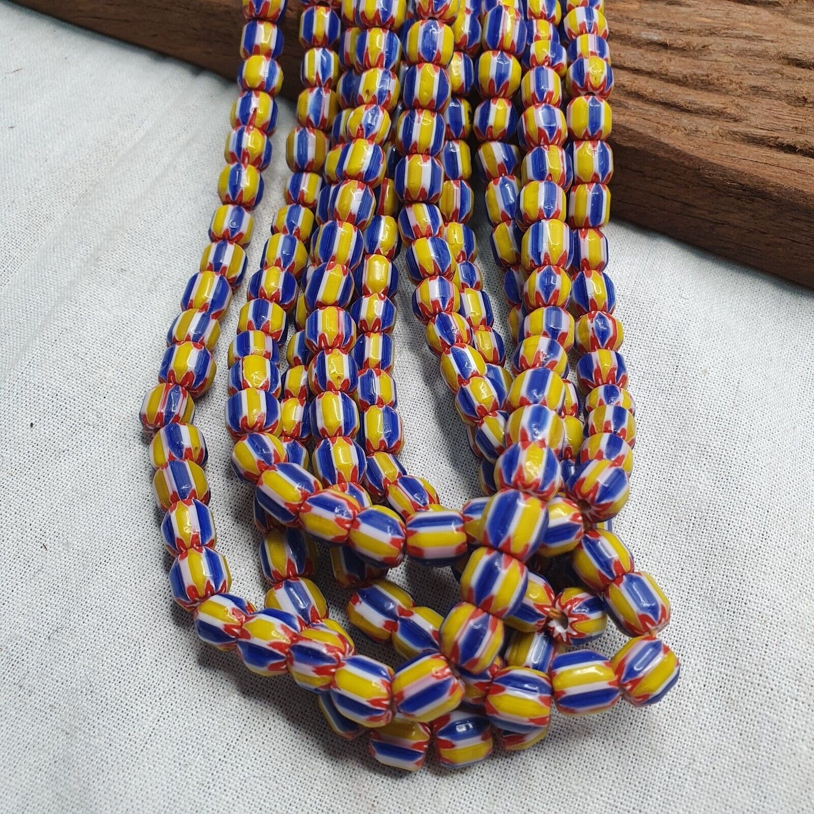 Vintage blue yellow chevron beads venetian african style beads 8mm