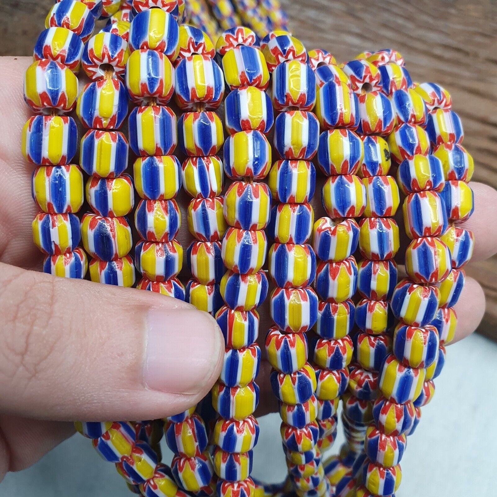 Vintage blue yellow chevron beads venetian african style beads 8mm