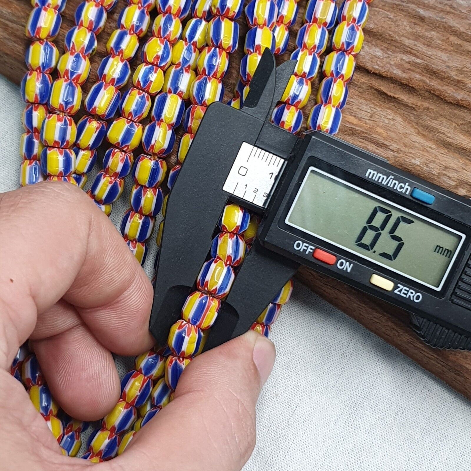 Vintage blue yellow chevron beads venetian african style beads 8mm