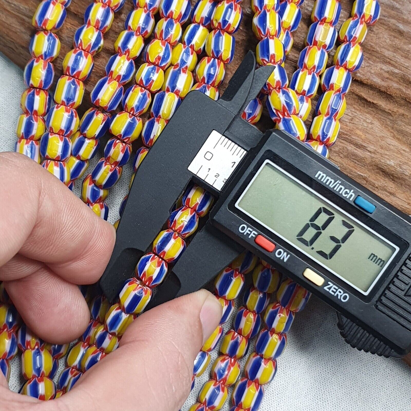 Vintage blue yellow chevron beads venetian african style beads 8mm