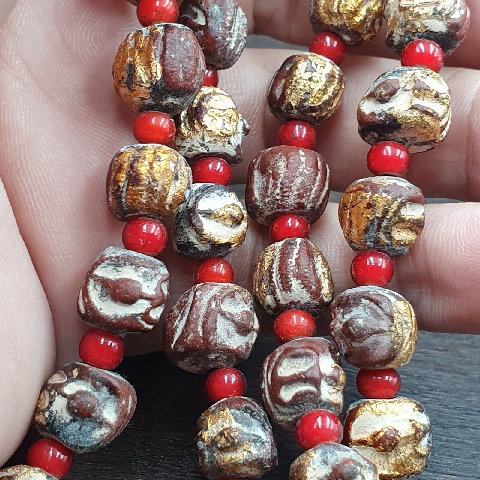 Antique vintage bodhi gold leafed beads tibetan burma buddhist power beads