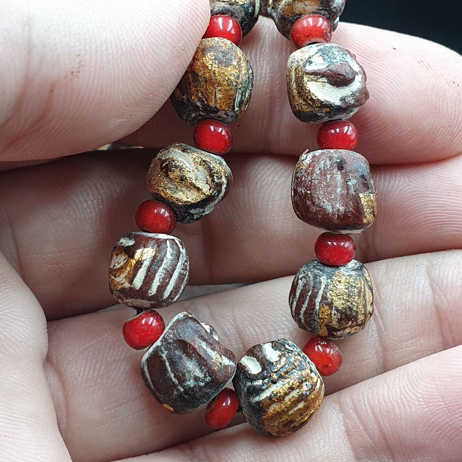 Antique vintage bodhi gold leafed beads tibetan burma buddhist power beads