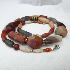 Antique carnelian multi agate ancient jasper glass beads necklaceGift