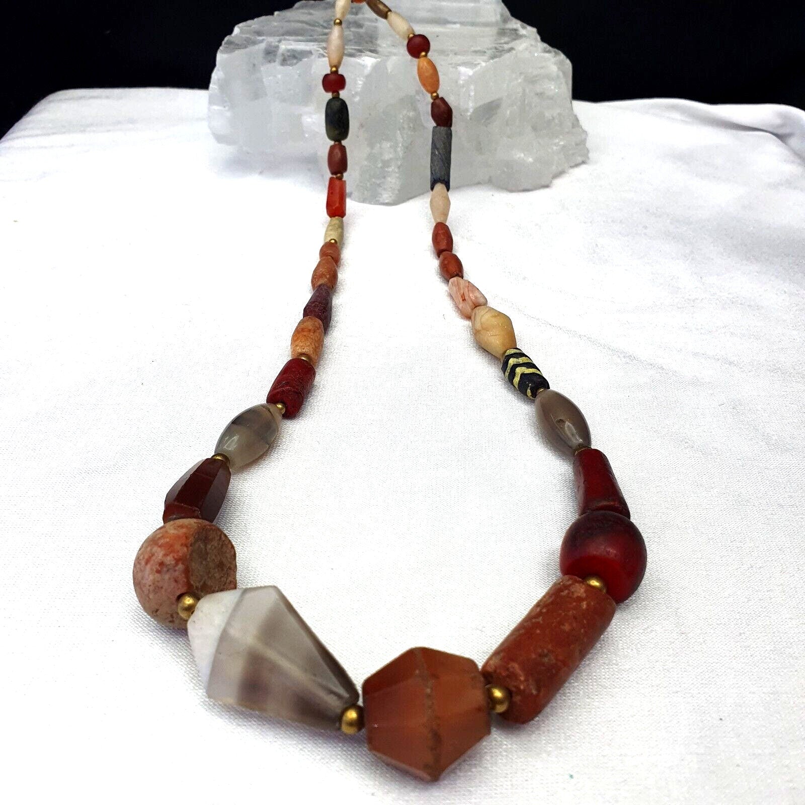Antique carnelian multi agate ancient jasper glass beads necklaceGift