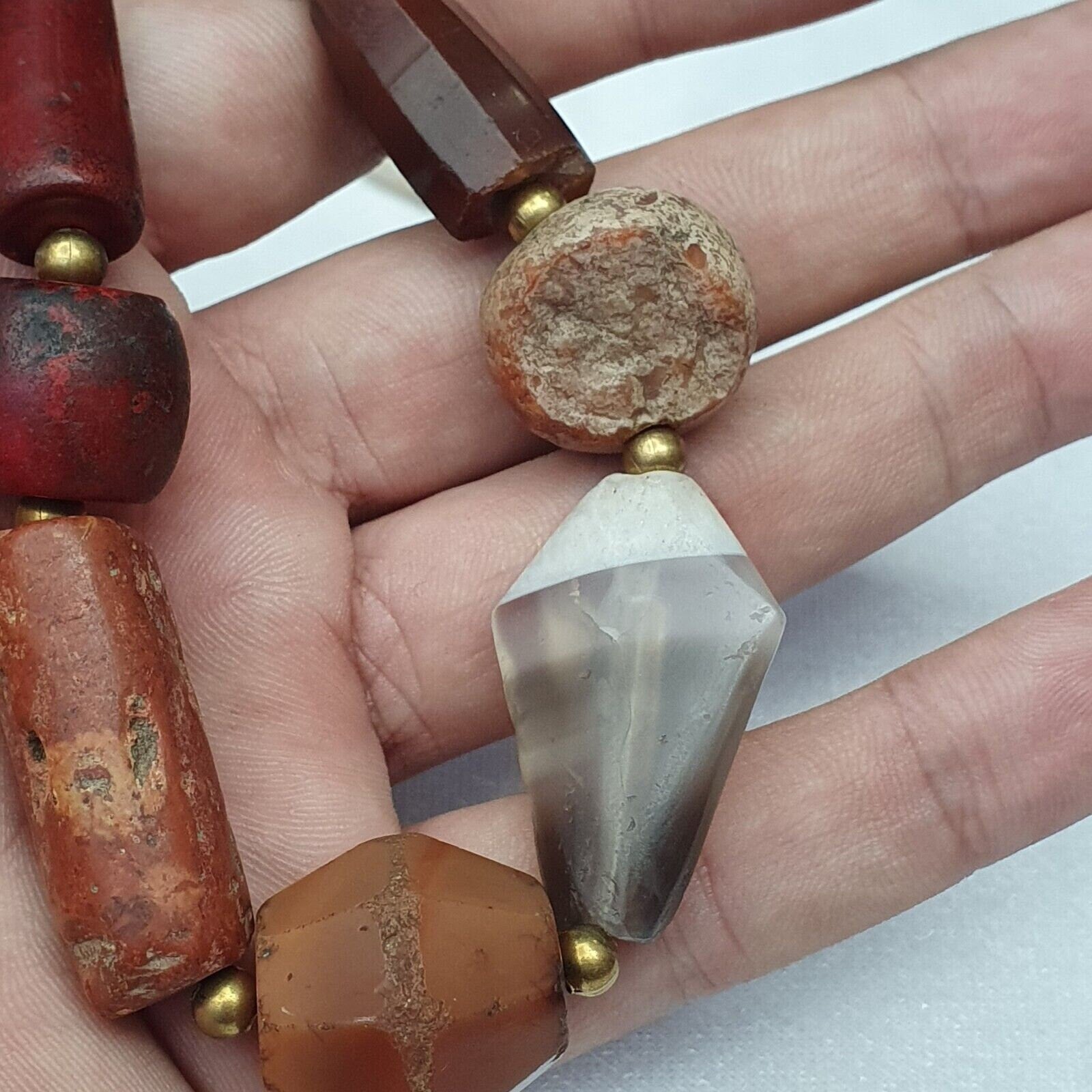 Antique carnelian multi agate ancient jasper glass beads necklaceGift
